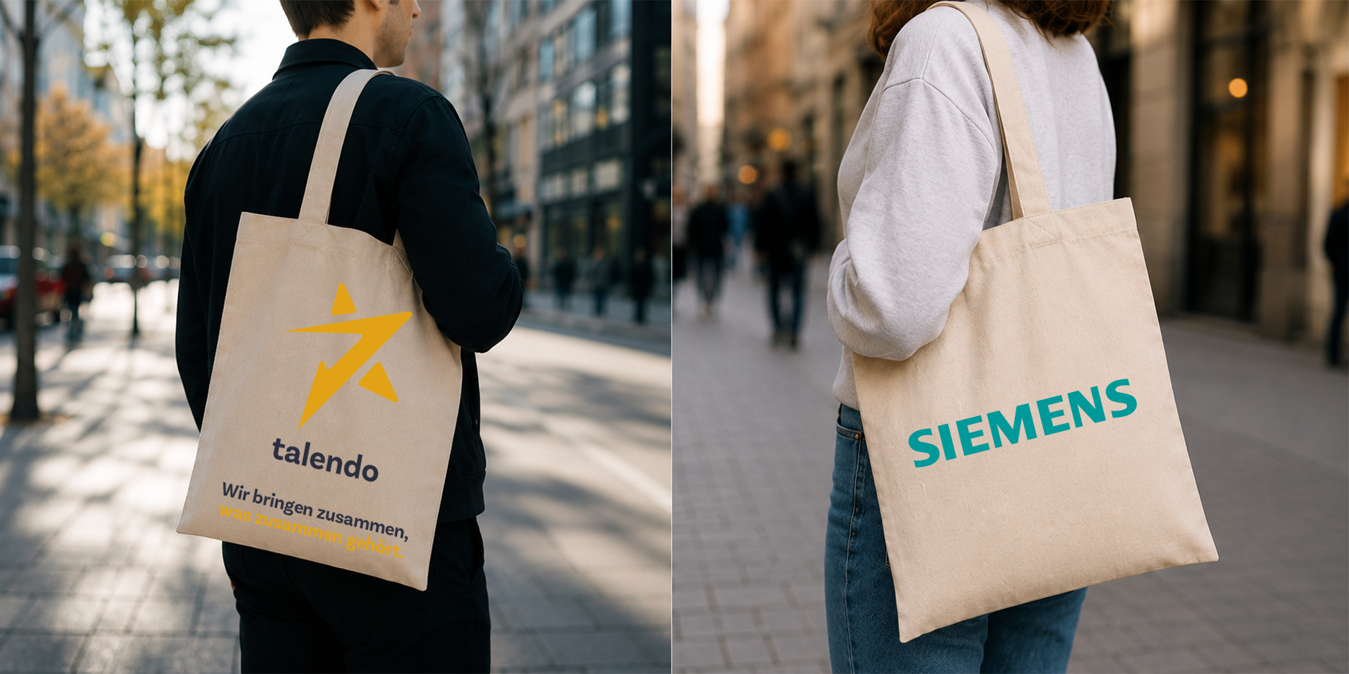 Studierende mit Goodie Bags von talendo und Siemens
